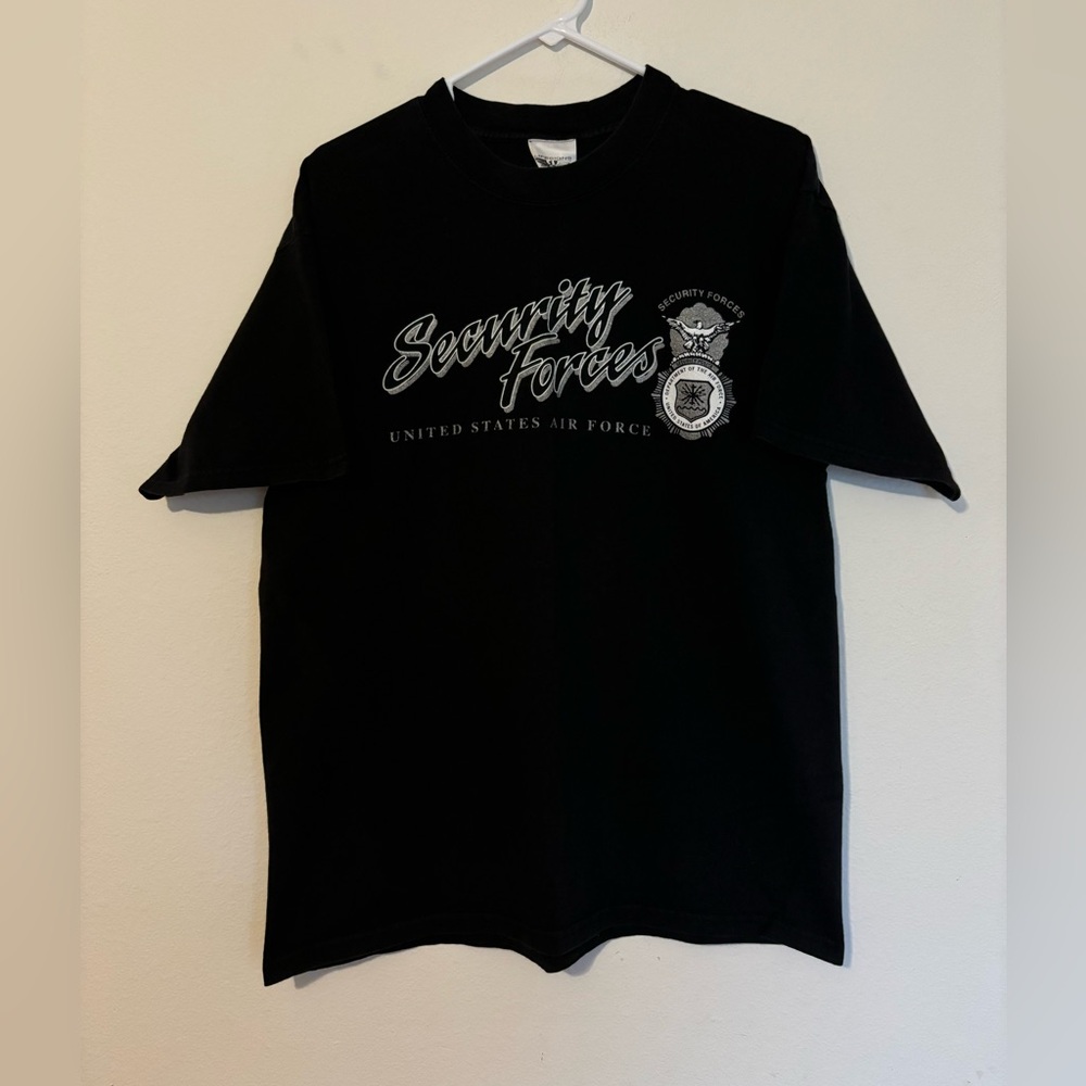 Vintage Security Forces Air Force Police T Shirt • Size Large USA Made Black
